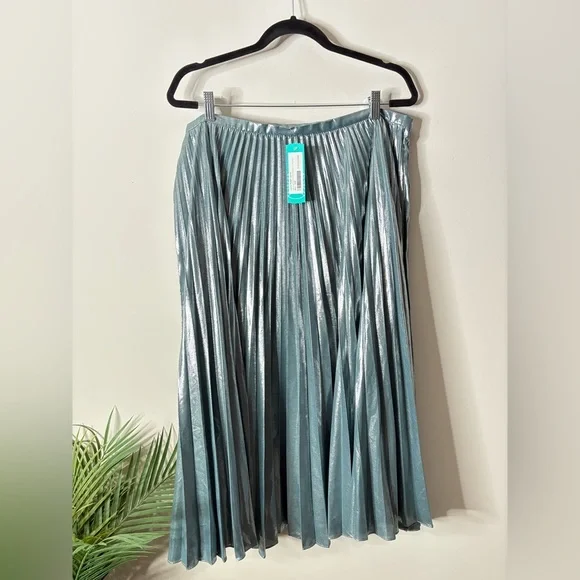 Lauren Ralph Lauren Pleated Metallic Chiffon Midi Skirt Women's 14W - Picture 7 of 8
